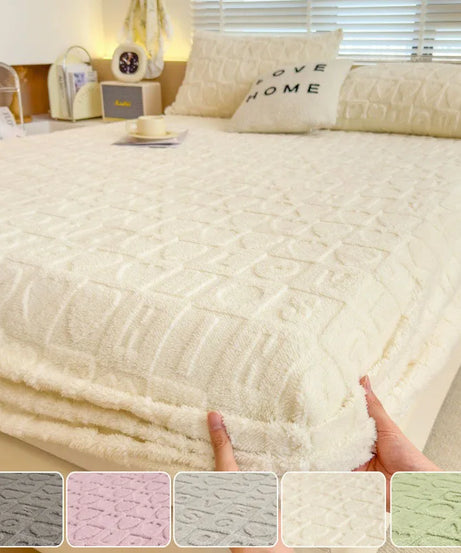 Autumn and Winter Fleece Bedspread, Mattress Protector, Dust Cover Fitted Sheet Suitable for Bedroom Dormitory Hotel Queen Size