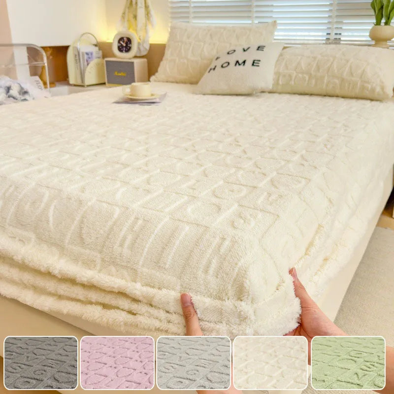 Autumn and Winter Fleece Bedspread, Mattress Protector, Dust Cover Fitted Sheet Suitable for Bedroom Dormitory Hotel Queen Size