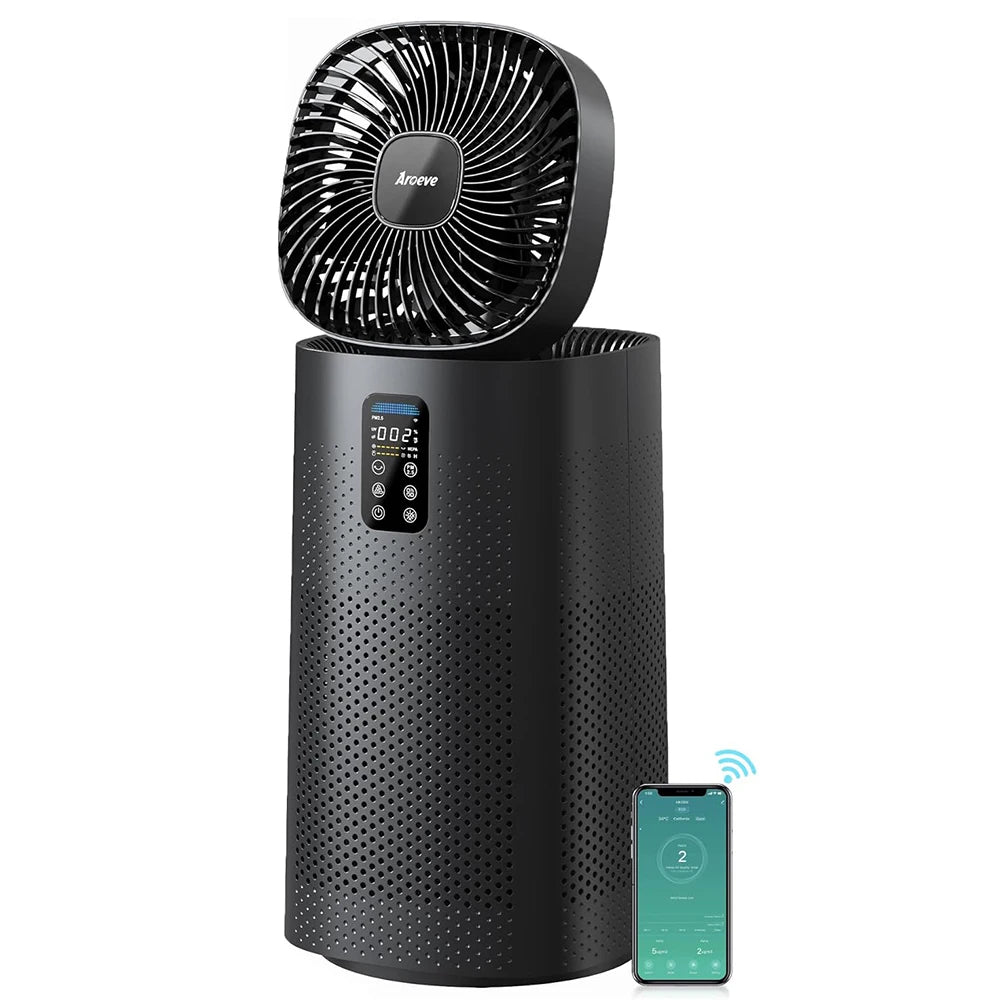 Aroeve Air Purifier Fan 1980 Sq.ft Washable Filter Smart App Wifi Control Quite Angle Adjustable Air 2-In-1 Circulator System