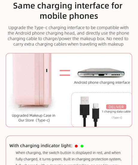 Lighted Makeup Case with Mirror - Portable Travel Makeup Organizer with LED Mirror, 3 Light Settings, Rechargeable Makeup Bag w