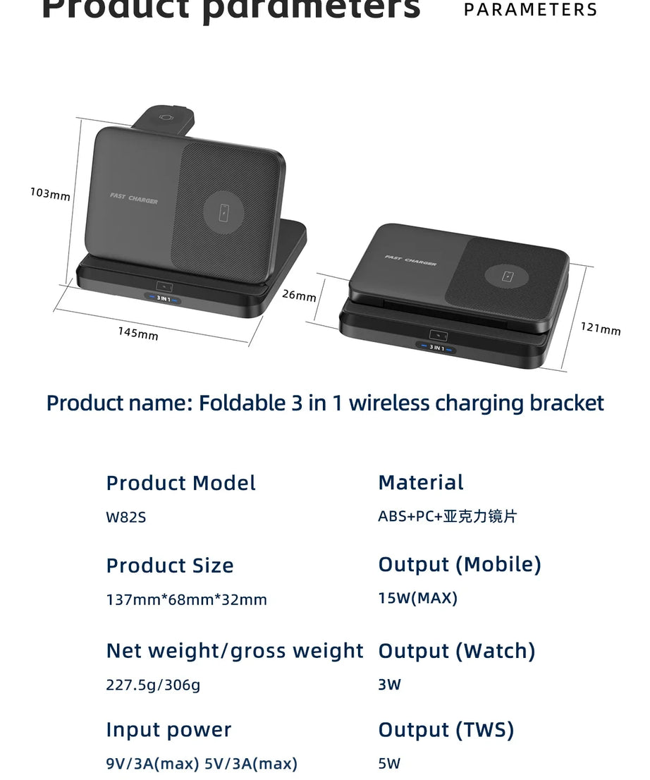 3 in 1 Wireless Charger Stand For Samsung Z Fold Zflip5 S24 S23 Ultra Galaxy Watch 6 5 Buds2 Foldable Fast Charging Dock Station