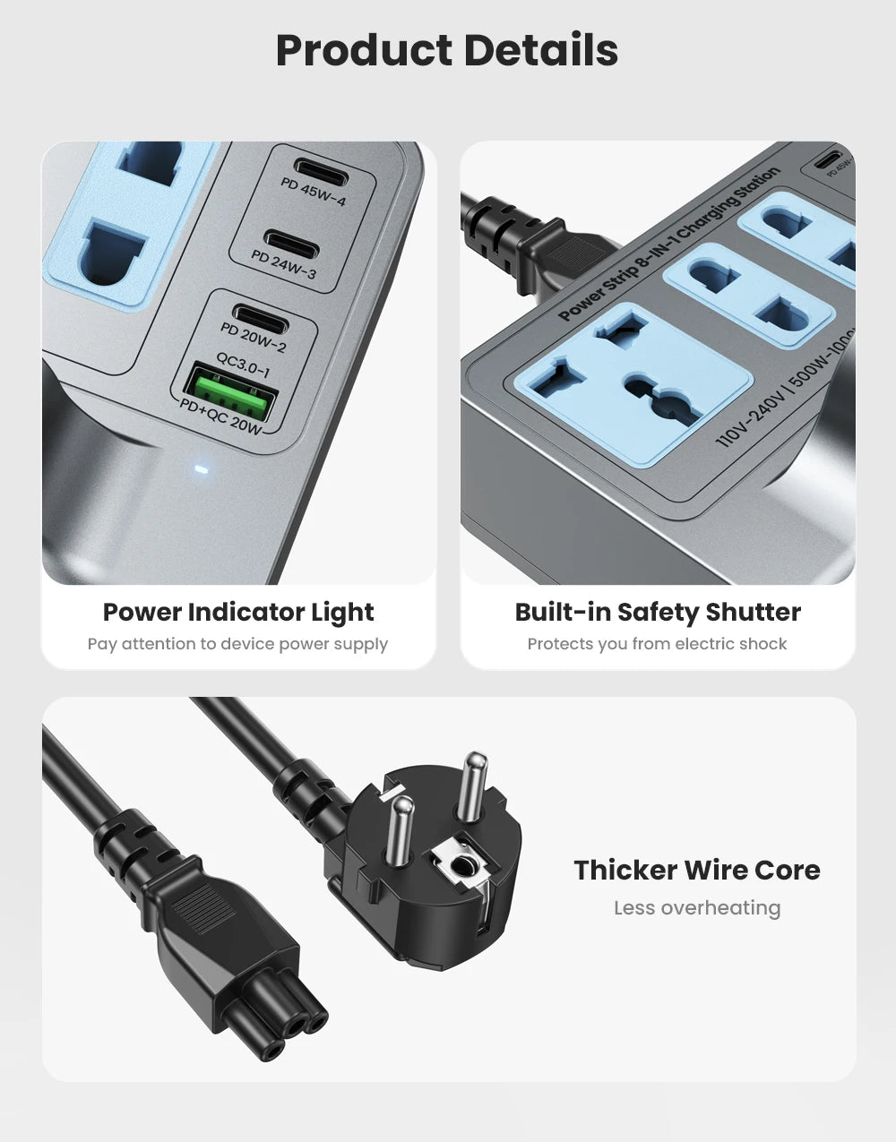 72W Fast Charging Station With Wireless Charger 3 Socket Outlets 4 USB Porst Power Strip Adapte For iPhone 14 Samsung Laptop