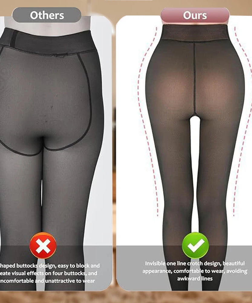 New Women Fleece Lined Black Tights Sheer Fake Translucent Warm Winter Pantyhose Leggings Outfit Thick Tights Invisible Crotch
