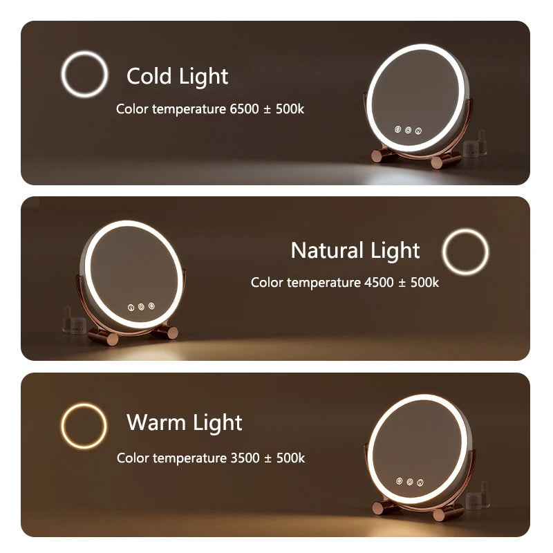 Desktop LED Makeup Mirror Three Color Light Household Bedroom Vanity Mirror Intelligent Control Cosmetic Mirrors Type-c Charging