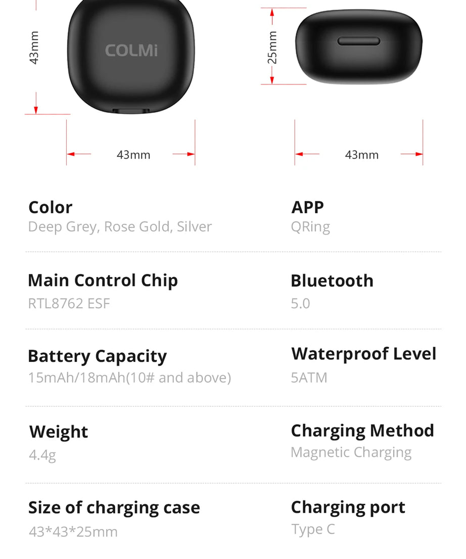 COLMI R10 Smart Ring with Charging Case for Men Women, Health and Sleep Monitor, 5ATM Waterproof, Multi-sport Mode