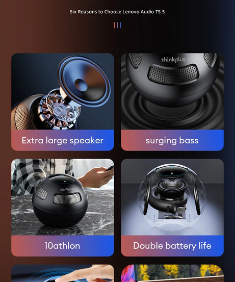 Choice Original Lenovo TS5 Bluetooth V5.3 Speaker Outdoor Long Endurance Loudspeaker Subwoofer Portable Surround Sound Player