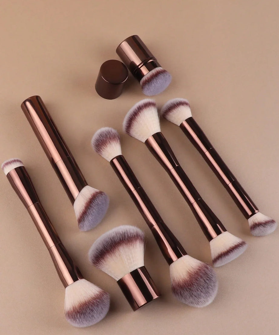 22pcs Professional Makeup Tools Set With Velvet Bag,20pcs Soft Long Aluminum Tube Makeup Brush Set+2pcs Powder Puffs Accessories
