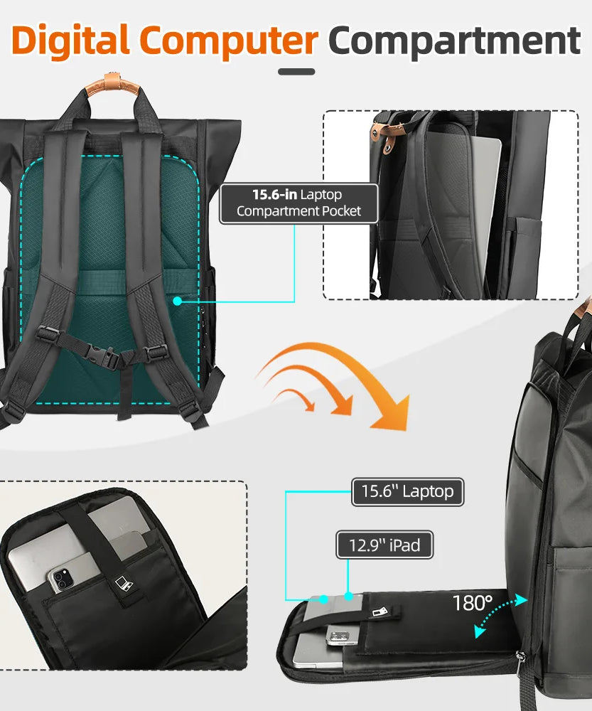 Heroic Knight Travel Men Backpack Multifunction Expandable Laptop Bag USB Port Outdoor Waterproof Hiking Pack For Male Anti-thef