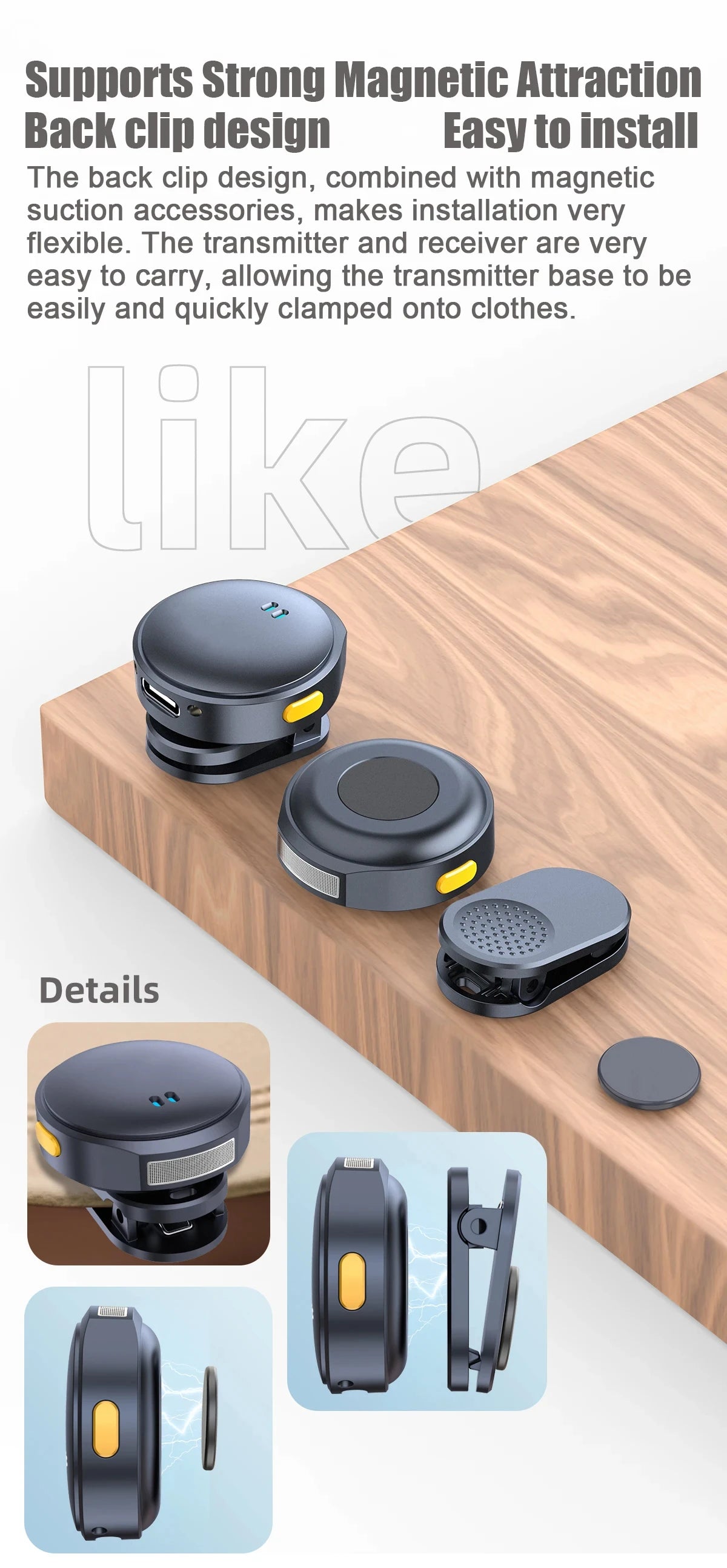 Lavalier Microphone 2.4GHz Wireless Microphone Magnetic Suction Microphone With Charging Case For Video Recording Plug and Play