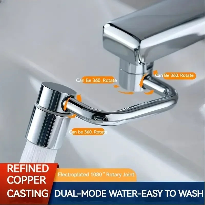 Stainless Steel 1080° Swivel Kitchen Faucet Extender Universal Splashproof Dual Mode Bathroom Sink Accessories with Adapter