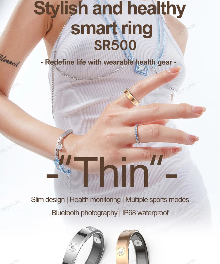 2025 Smart Ring Women Men Super narrow 6.3mm Heart Rate Health Stress measurement Monitor IP68 Waterproof Fashion Sports Rings