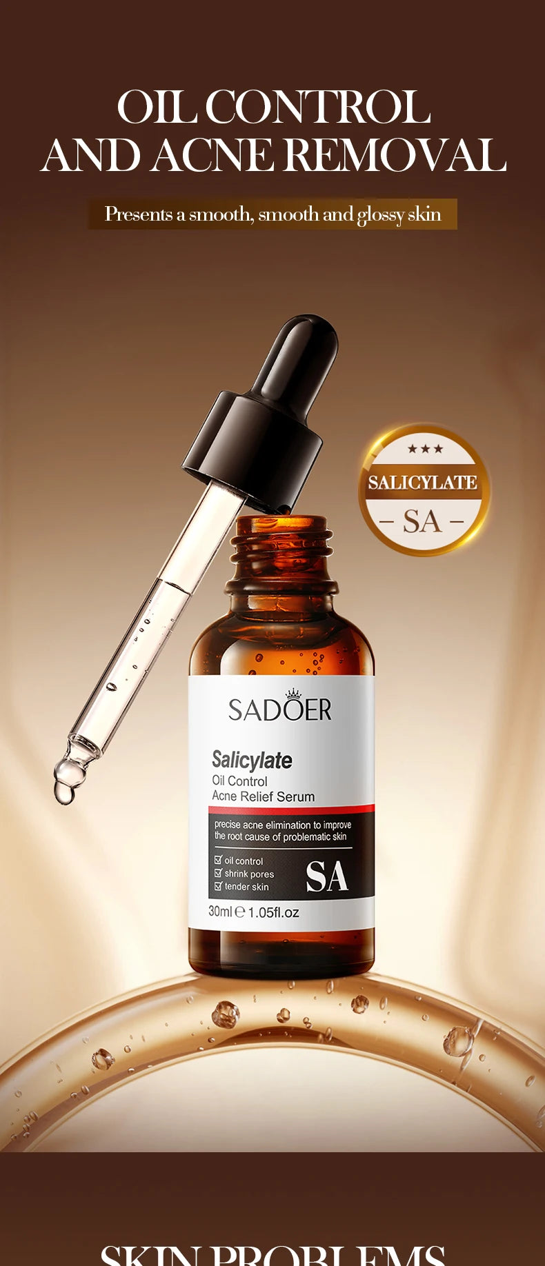 1/3pcs SADOER Salicylic Acid Centella Asiatica Hyaluronic Acid Serum for Face Moisturizing Hydrating Facial Essence 30ml