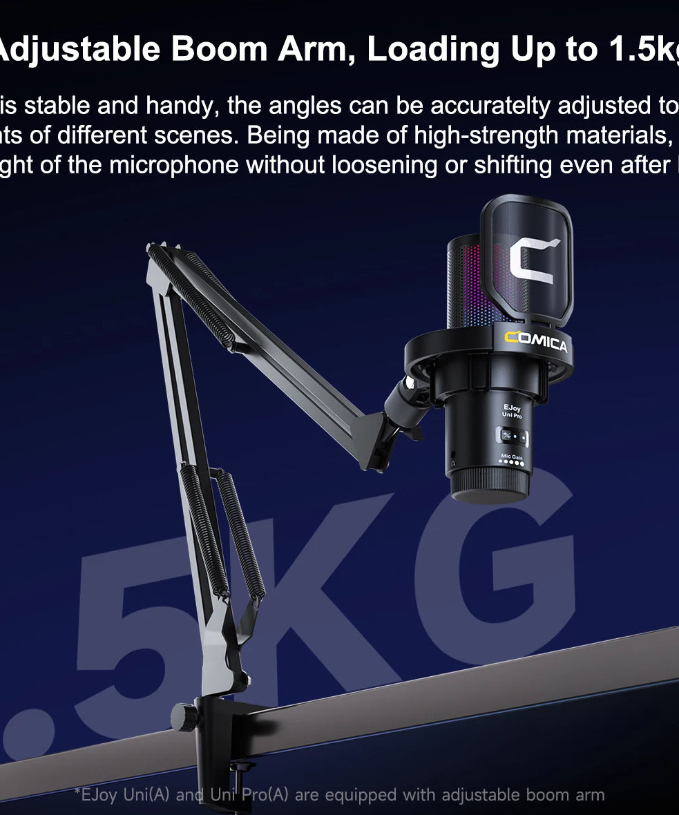 COMICA Uni Pro Wireless USB Gaming Microphone for PC Laptop Smartphone Noise Cancellation Condenser Mic with RGB Lights