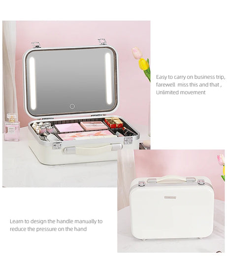 Lighted Makeup Case with Mirror - Portable Travel Makeup Organizer with LED Mirror, 3 Light Settings, Rechargeable Makeup Bag w