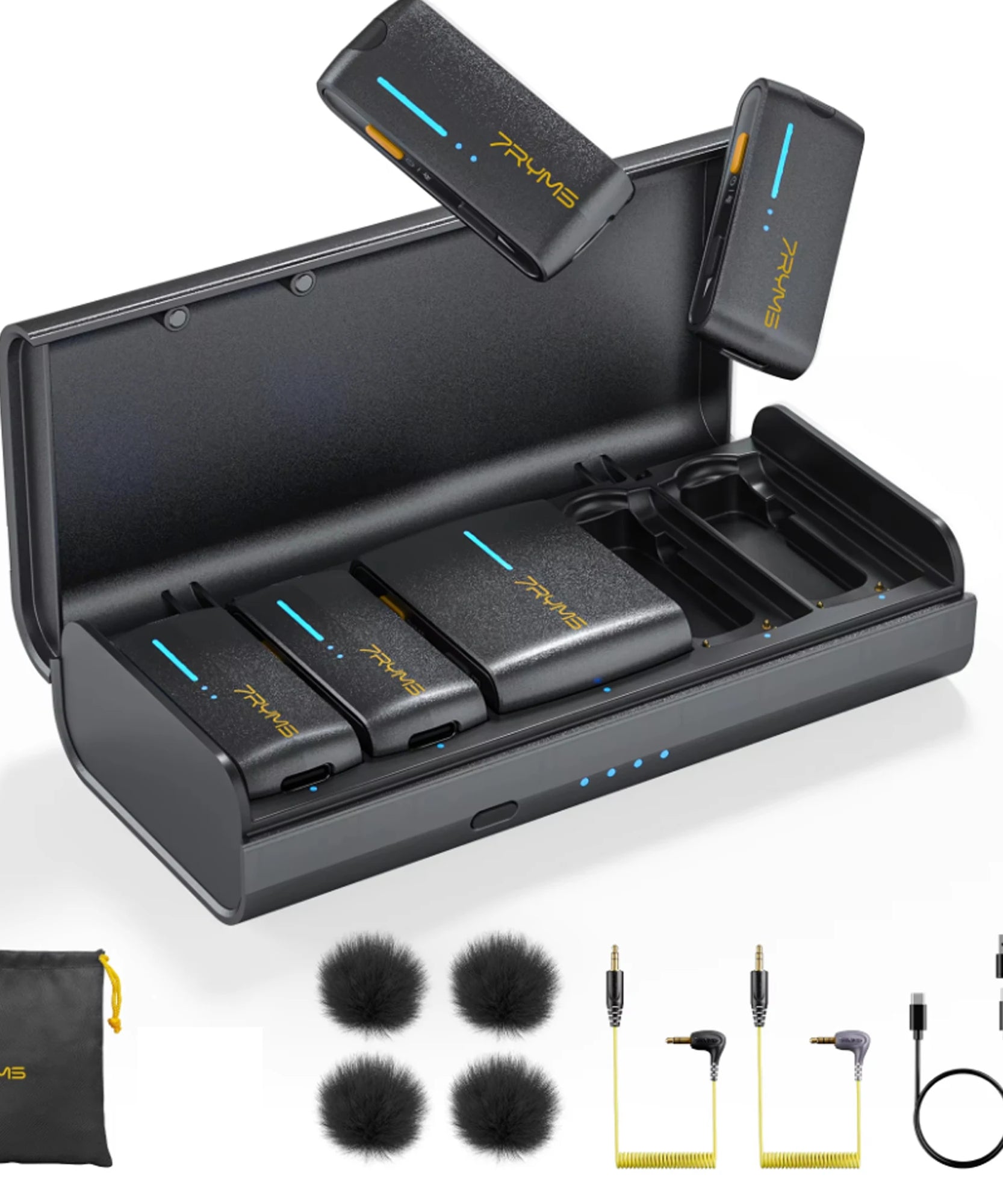 7Ryms iRay DW40 Wireless Lavalier Microphone with 4 Transmitters,48kHz/24bit Recording,AI Denoise for Camera,SmartPhone and PC