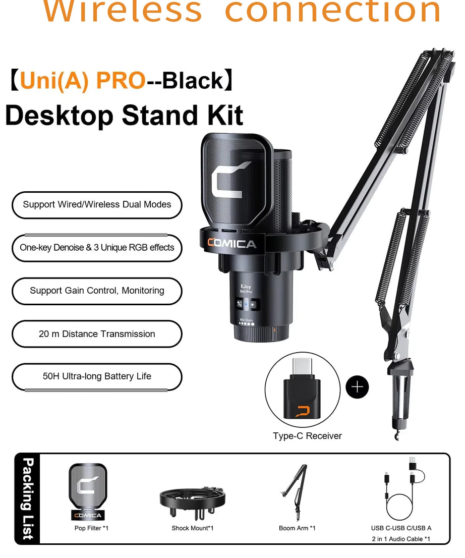 COMICA Uni Pro Wireless USB Gaming Microphone for PC Laptop Smartphone Noise Cancellation Condenser Mic with RGB Lights