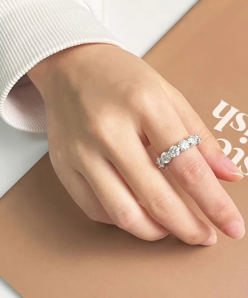 FEOBUR 7ct 5mm D Color Moissanite Ring with Certificate Women S925 Sterling Silver Full Diamond Wedding Eternity Band Jewelry