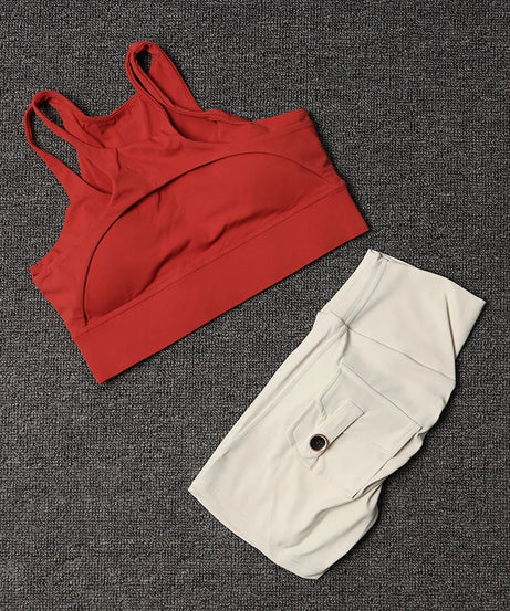 Fitness Shorts Yoga Sets Women's Tracksuit High Waist Sportswear Bra Workout Leggings Cycling Gym Shorts Sports Suit With Pocket