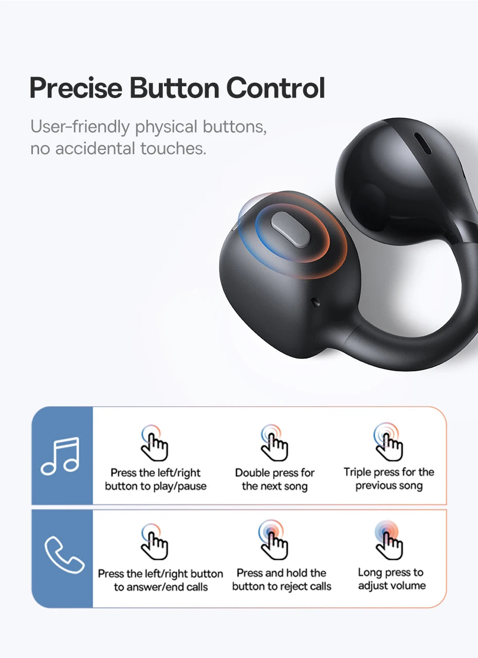 Baseus BC1 Ear Clip Earbuds Open Ear Wireless Earphones Bluetooth 6.0 Clip On Sports Headphones 4-Mics Super Bass IP55 Ear buds