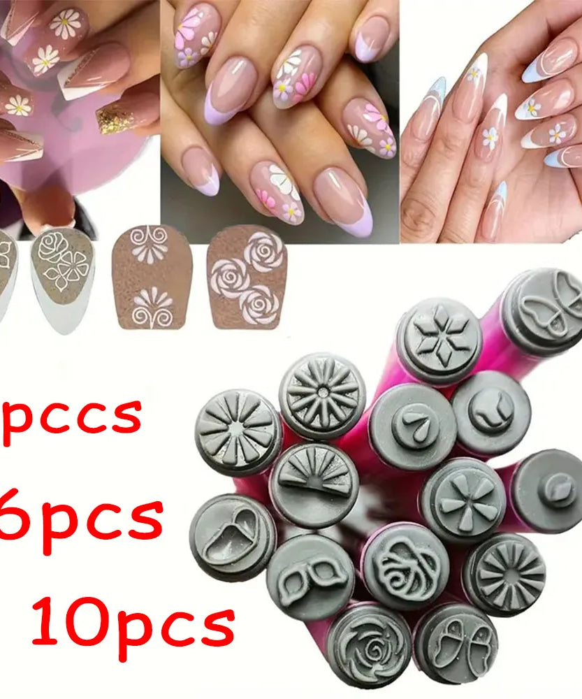 4/6/10Pcs Set Nail Art Stamp Pen DIY Floral Butterfly Nail Graffiti Nail Dotting Tools Polishing Painting Drawing Manicure Tools