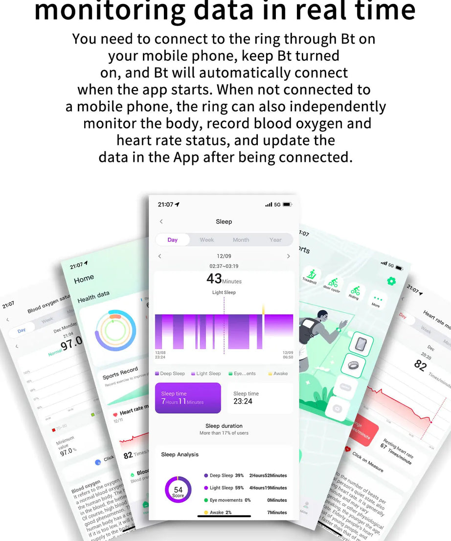 Couple Xiaomi Smart Ring, Bluetooth Sync,Sleep&Heart Rate Tracker, 5ATM Waterproof, Compatible iOS/Android, Men&Women Smart Ring