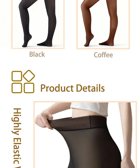 New Women Fleece Lined Black Tights Sheer Fake Translucent Warm Winter Pantyhose Leggings Outfit Thick Tights Invisible Crotch