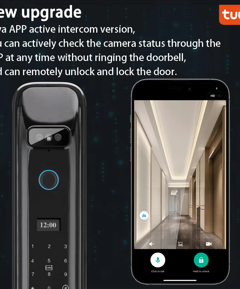 3D Real-time Intercom Face Recognition Digital Door Lock With Camera FIngerprint Password Unlock Keyless Electronic Door Lock