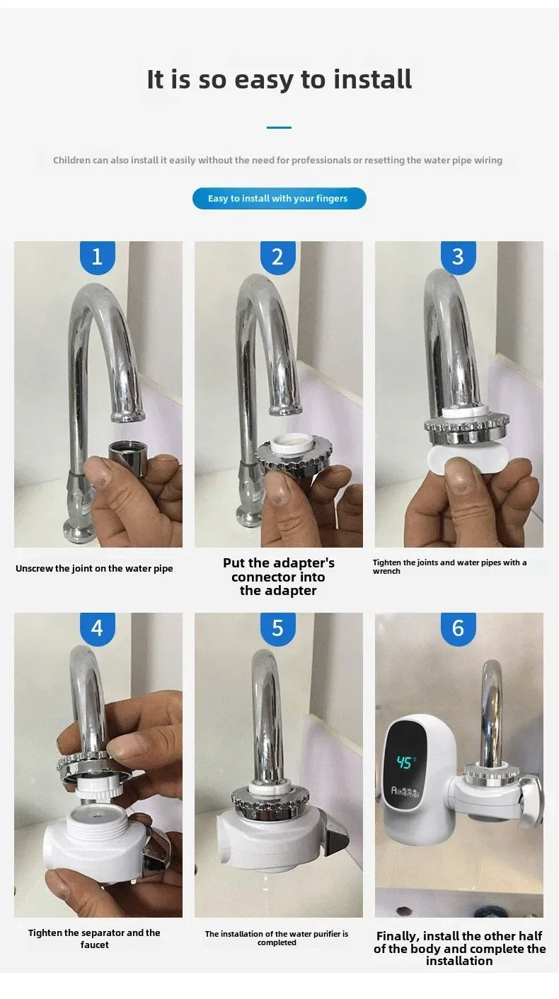 3000W Instant Hot Water Heater Faucet Electric Tankless for Kitchen Fast Heating Tap with Temperature Display