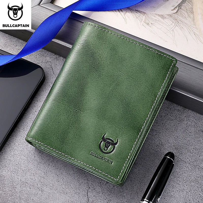 BULLCAPTAIN New 100% Leather Men's Wallet High Quality Product Leather Men's Wallet Multifunctional Card Slot Short Wallet QB017