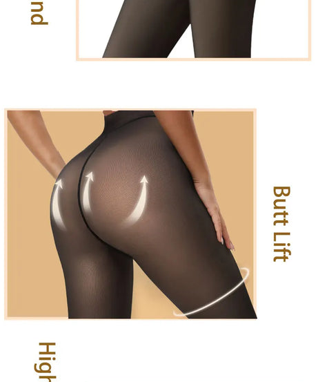 New Women Fleece Lined Black Tights Sheer Fake Translucent Warm Winter Pantyhose Leggings Outfit Thick Tights Invisible Crotch