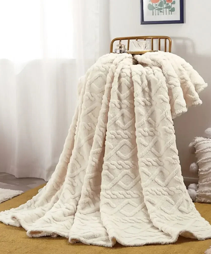 Ultra Soft Faux Rabbit Fur Throw Blanket Warm Plush Striped Blankets Conditioning Quilt Fluffy Throws for Couch Chair Sofa