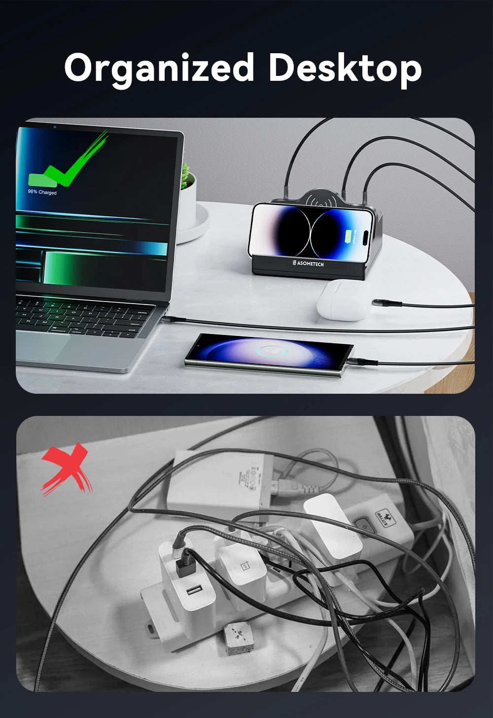 110W 6 Port USB Charger Station Dual Fast Wireless Charging Type C QC3.0 PD3.0 65W Quick Charge For iPhone Xiaomi Samsung Laptop