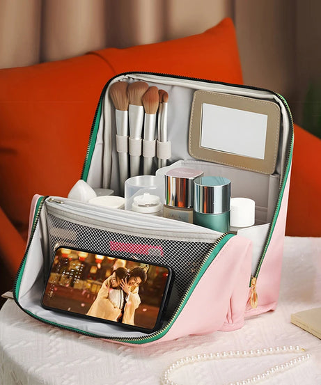 Large-capacity cosmetic bag, convenient and can be hung on a suitcase, travel makeup essential, vertical pencil case storage bag