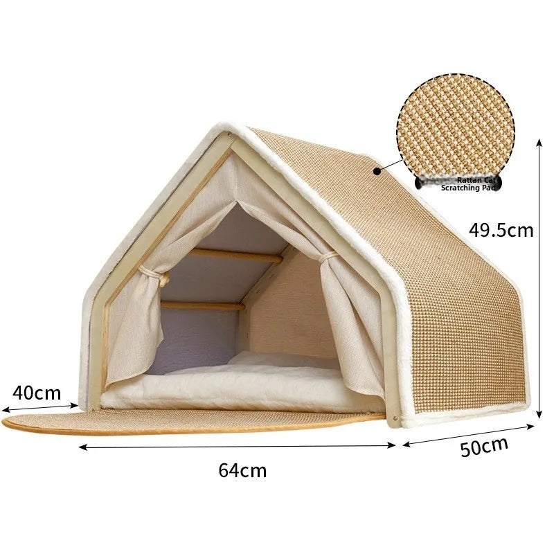 Warmth Enclosed Wooden  Scratching Board Large Villa Sle  House for All Seasons Indoor Pet elter  Tent Dog Bed