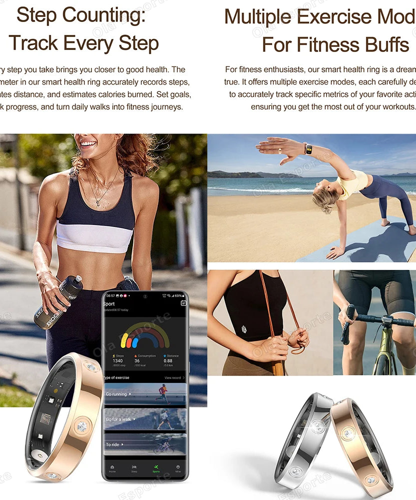 2025 Smart Ring Women Men Super narrow 6.3mm Heart Rate Health Stress measurement Monitor IP68 Waterproof Fashion Sports Rings