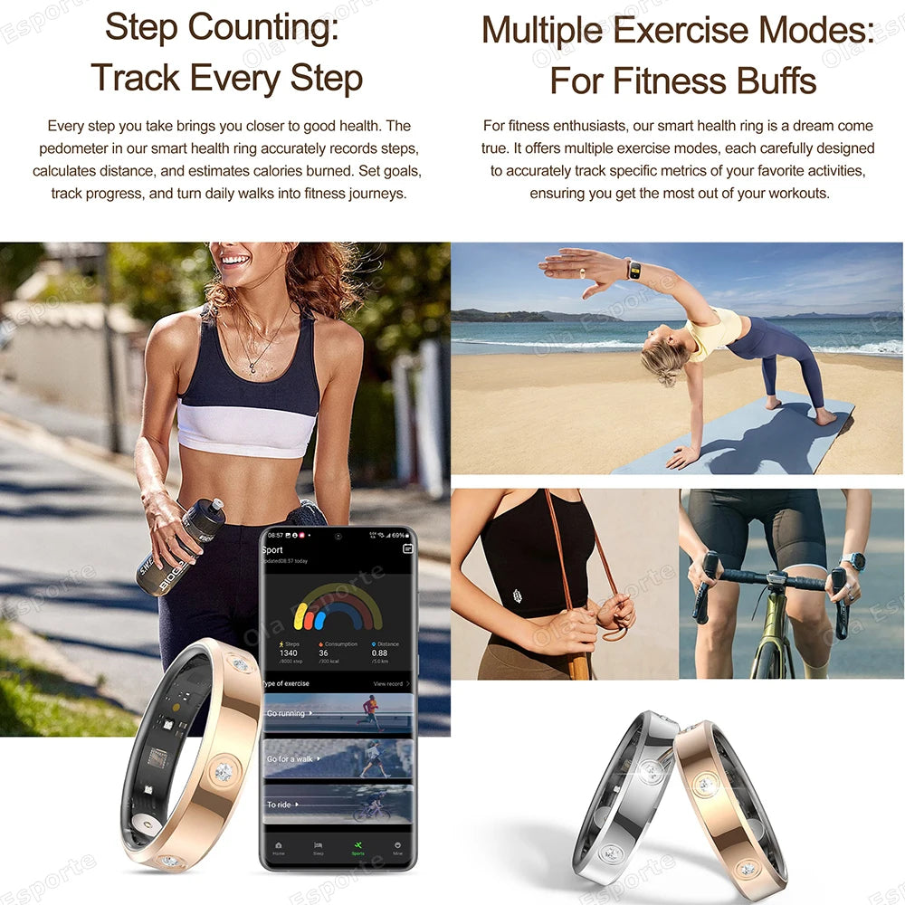 2025 Smart Ring Women Men Super narrow 6.3mm Heart Rate Health Stress measurement Monitor IP68 Waterproof Fashion Sports Rings