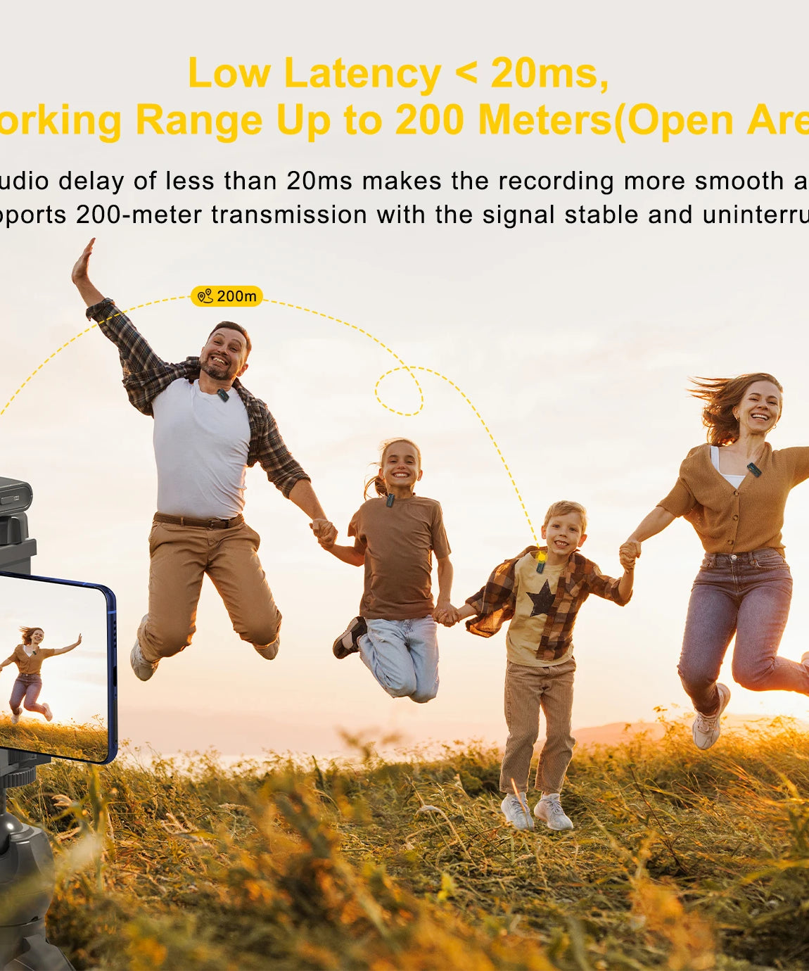 7Ryms iRay DW40 Wireless Lavalier Microphone with 4 Transmitters,48kHz/24bit Recording,AI Denoise for Camera,SmartPhone and PC