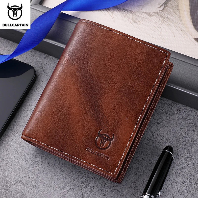 BULLCAPTAIN New 100% Leather Men's Wallet High Quality Product Leather Men's Wallet Multifunctional Card Slot Short Wallet QB017
