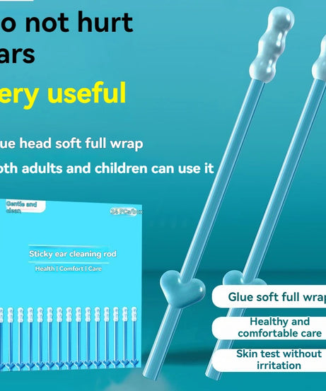 24Pcs/Box Silicone EarWax Remover Sticky Ear Picks Disposable Adhesive Earpick S/L Reusable Ear Cleaner for Kids & Adults