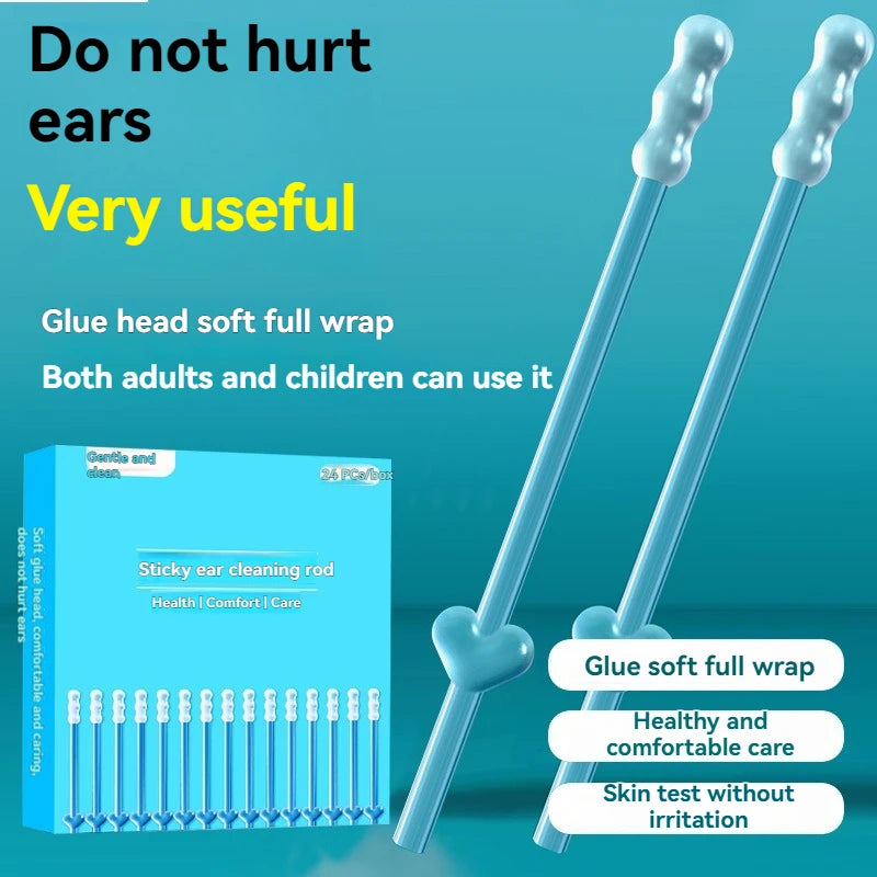 24Pcs/Box Silicone EarWax Remover Sticky Ear Picks Disposable Adhesive Earpick S/L Reusable Ear Cleaner for Kids & Adults