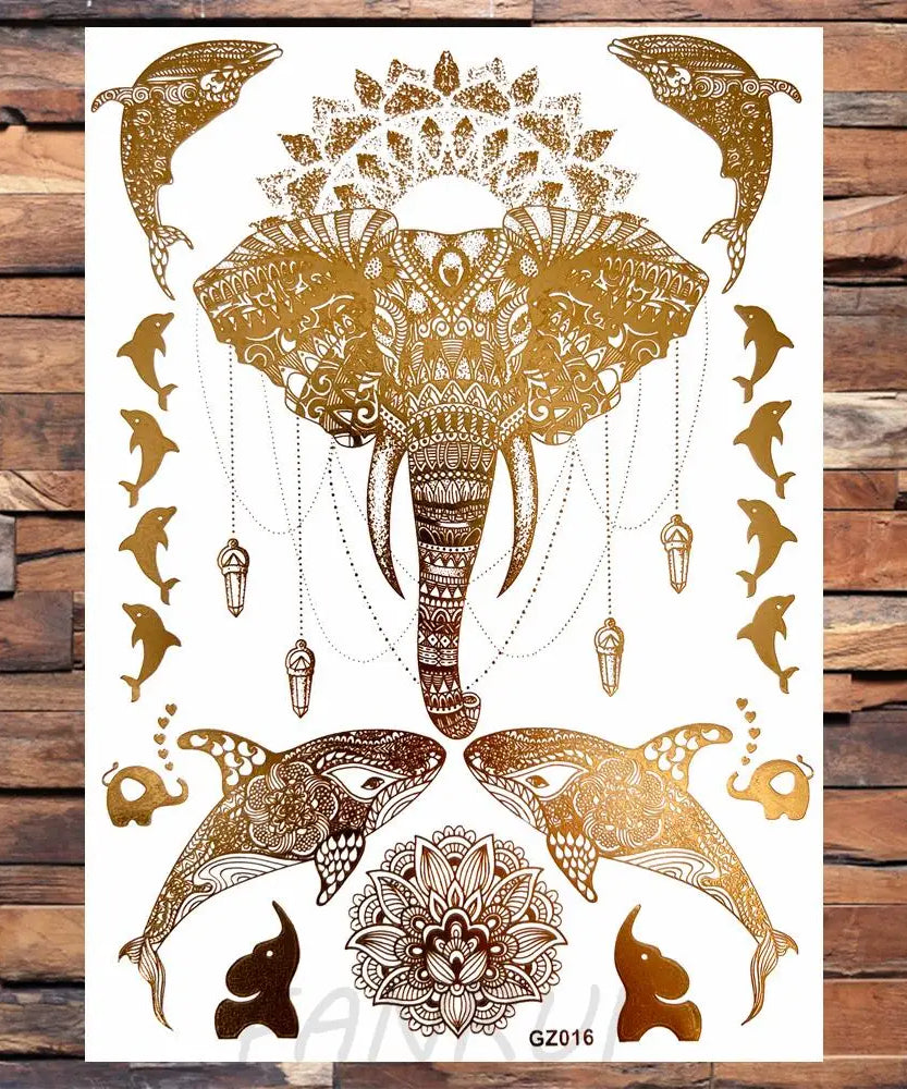 Sexy Sun Moon Star Temporary Tattoo Women Party Body Arm Art Fake Flash Tatoos Gold Metallic Tattoo Stickers Girl Bracelet Wrist