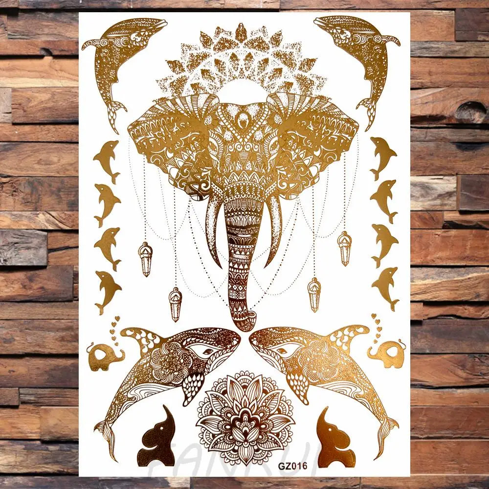 Sexy Sun Moon Star Temporary Tattoo Women Party Body Arm Art Fake Flash Tatoos Gold Metallic Tattoo Stickers Girl Bracelet Wrist