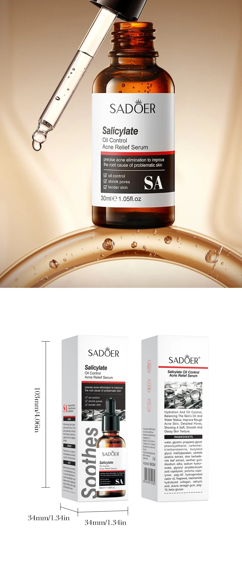 1/3pcs SADOER Salicylic Acid Centella Asiatica Hyaluronic Acid Serum for Face Moisturizing Hydrating Facial Essence 30ml