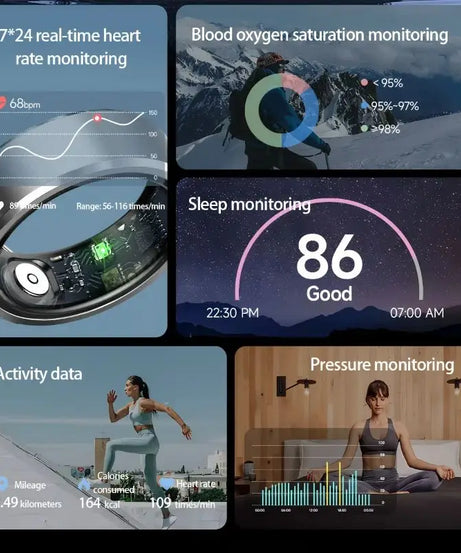 Couple Xiaomi Smart Ring, Bluetooth Sync,Sleep&Heart Rate Tracker, 5ATM Waterproof, Compatible iOS/Android, Men&Women Smart Ring