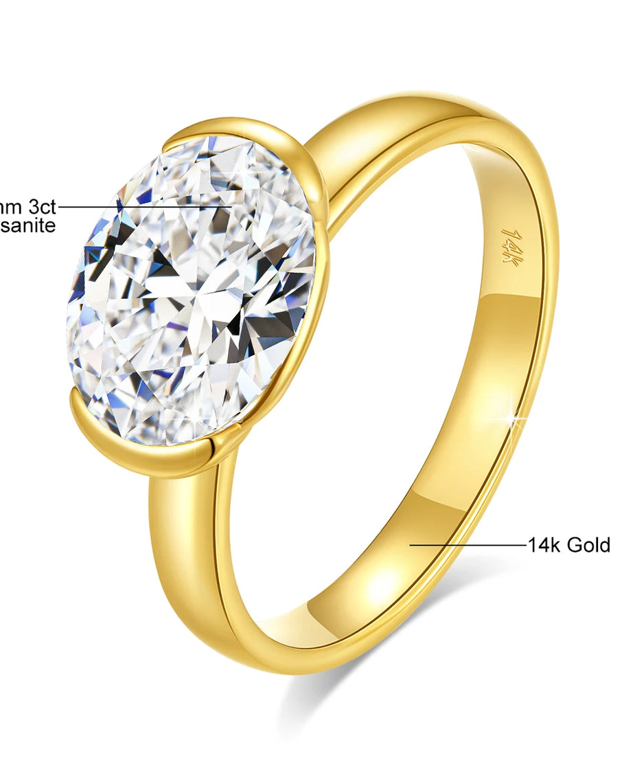 14K Gold Certified Oval Cut Moissanite Ring for Women Lab Created Diamond Engagement Wedding Yuan Bao Ring Jewelry Classic
