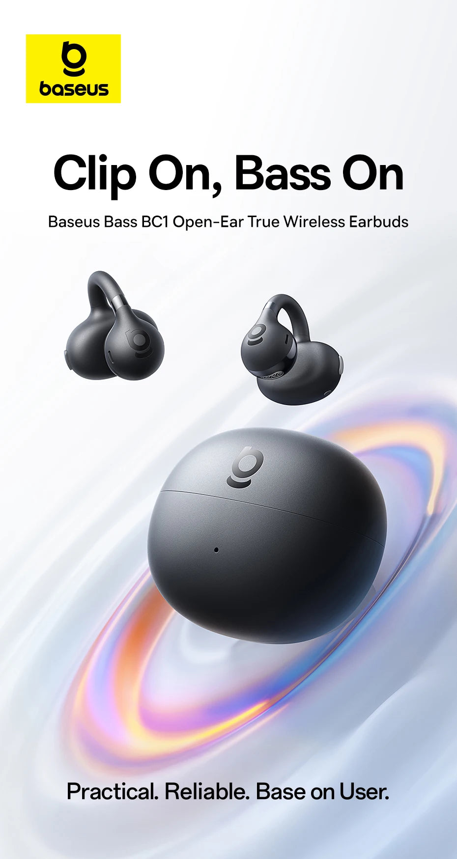 Baseus BC1 Ear Clip Earbuds Open Ear Wireless Earphones Bluetooth 6.0 Clip On Sports Headphones 4-Mics Super Bass IP55 Ear buds