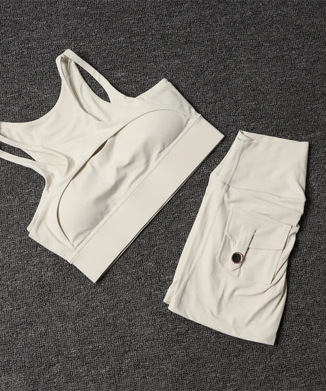 Fitness Shorts Yoga Sets Women's Tracksuit High Waist Sportswear Bra Workout Leggings Cycling Gym Shorts Sports Suit With Pocket