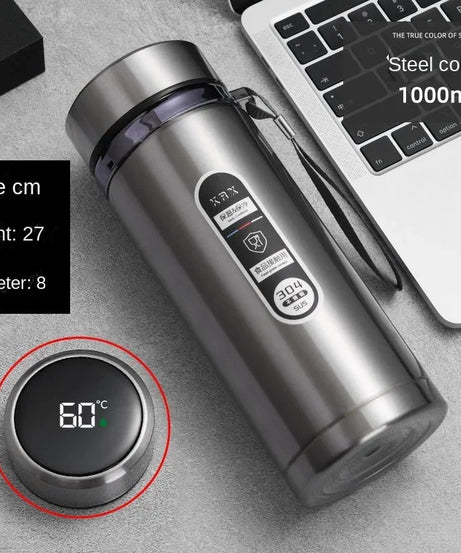 800ML-1L Stainless Steel Thermos Bottle 304 Tea Bottle Car Vacuum Bottle with LED Temperature Display Portable Drinking Cup