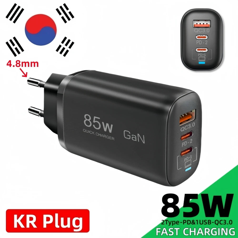 Real 85W GaN USB Type C Charger QC3.0 Quick Charge PPS PD 65W 30W Fast Charging For iPhone 15 14 Pro MacBook Laptop Ipad Samsung