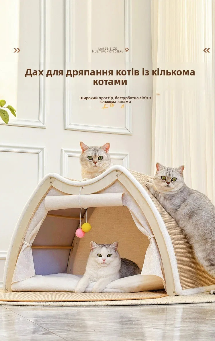 Warmth Enclosed Wooden  Scratching Board Large Villa Sle  House for All Seasons Indoor Pet elter  Tent Dog Bed